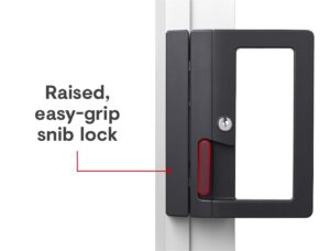 Image of accessible door handle, highlighting the raised, easy-grip snib lock.