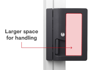 Image of accessible door handle, highlighting the larger space for handling.